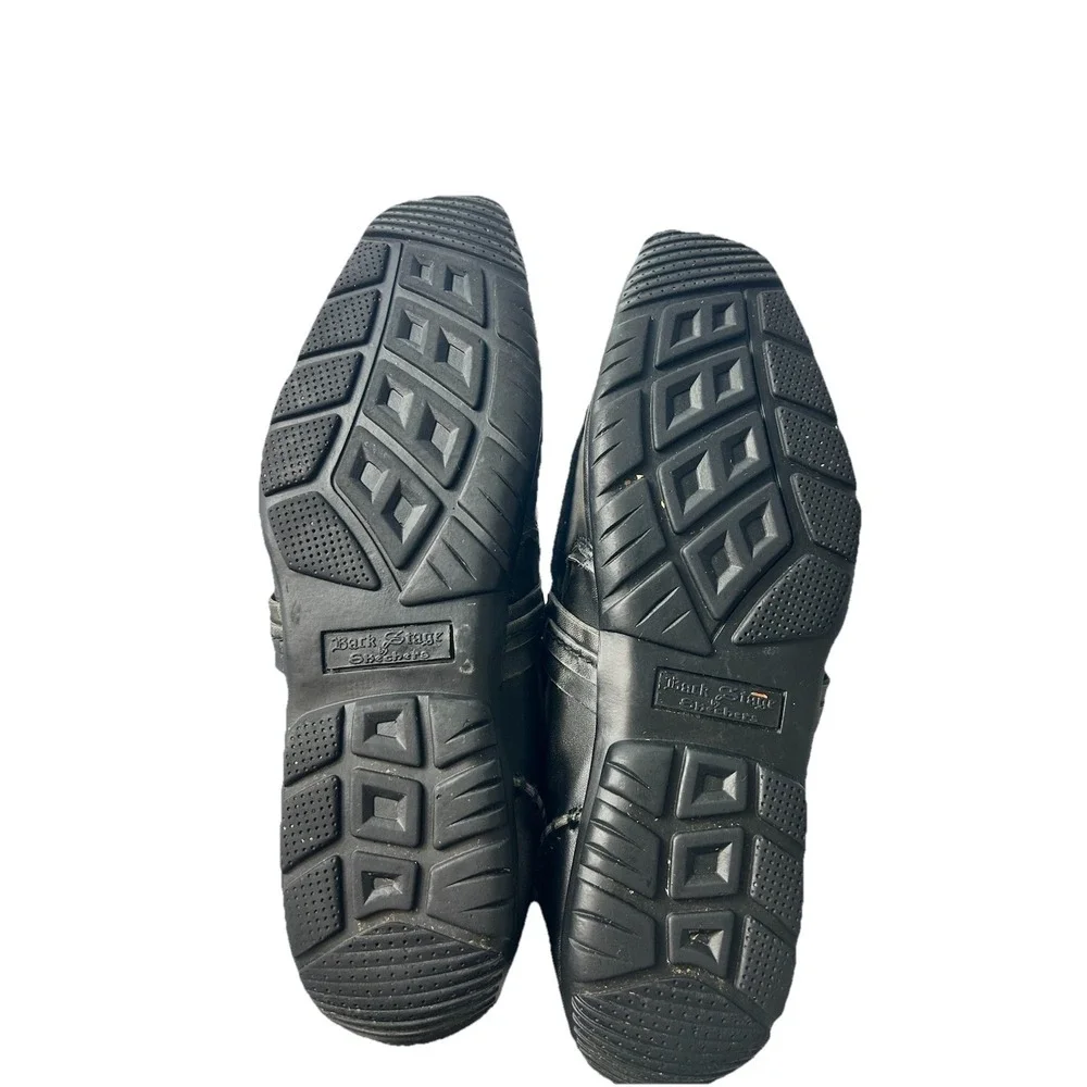Vtg Back Stage by Skechers 69506 Men 11‎ Black Leather Loafers Crest Y2K Grunge